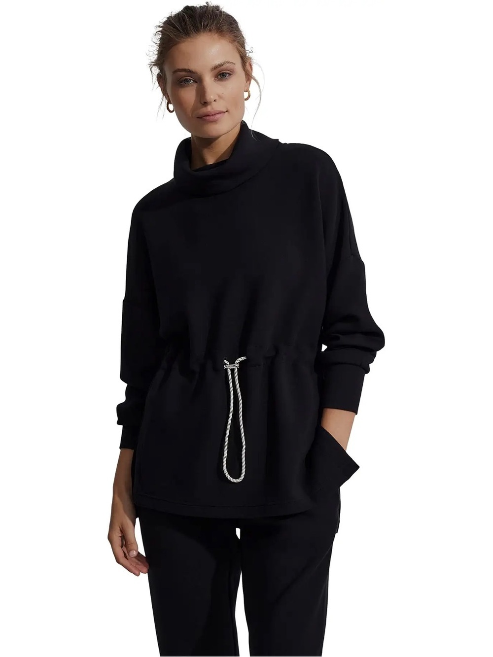 Varley Freya Sweat Black Drawstring Pullover Sweater